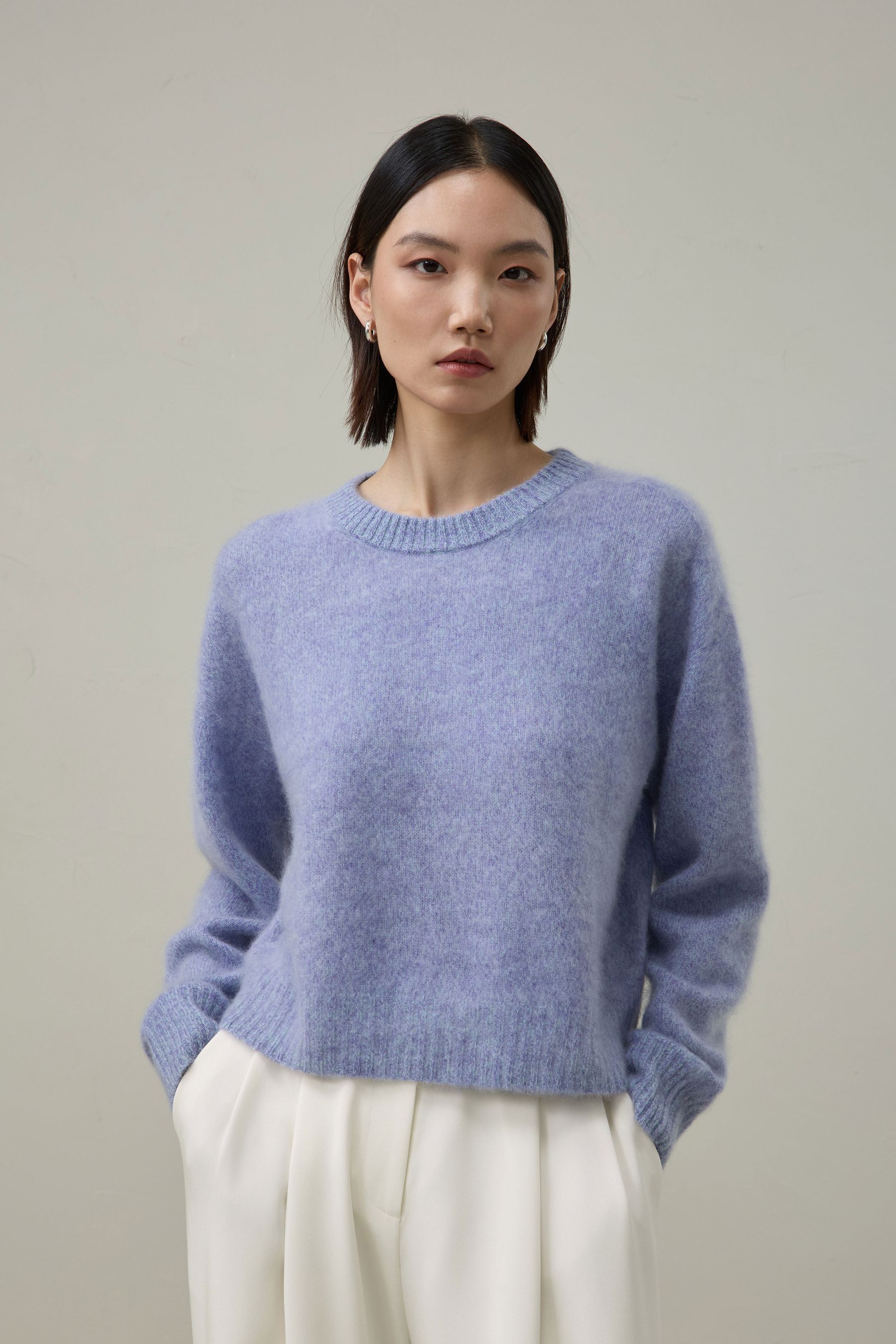 Brushed Seamless Two-Tone Cashmere Sweater